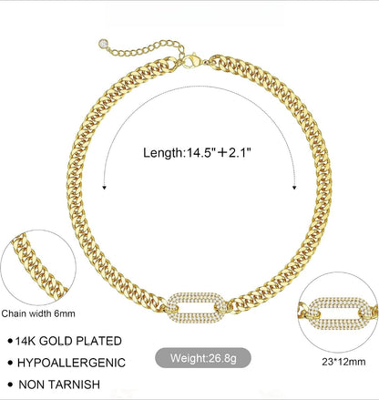 Gold Necklace for Women, 14K Gold Plated Chunky Chain Necklace
