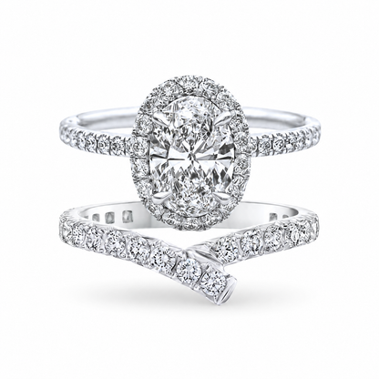Moissanite Oval-Shaped Diamond Micropavé Engagement Ring Set – white background product image