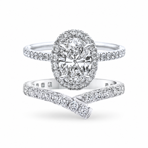 Moissanite Oval-Shaped Diamond Micropavé Engagement Ring Set – white background product image