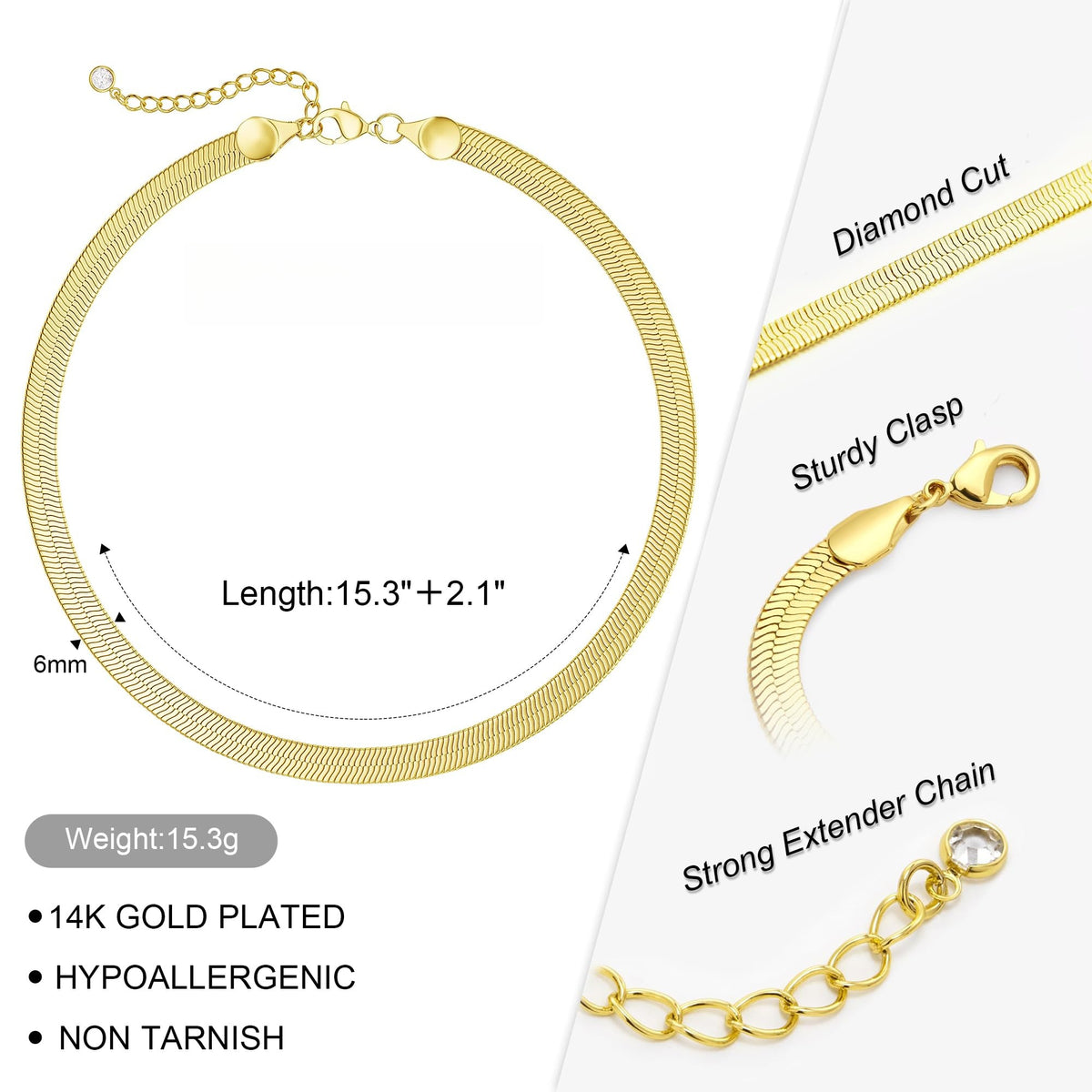 Gold Necklace for Women, 14K Gold Plated Chunky Chain Necklace