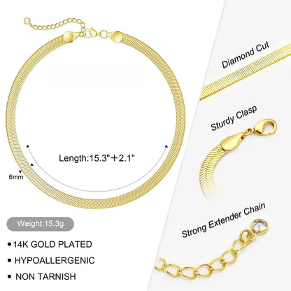 Gold Necklace for Women, 14K Gold Plated Chunky Chain Necklace