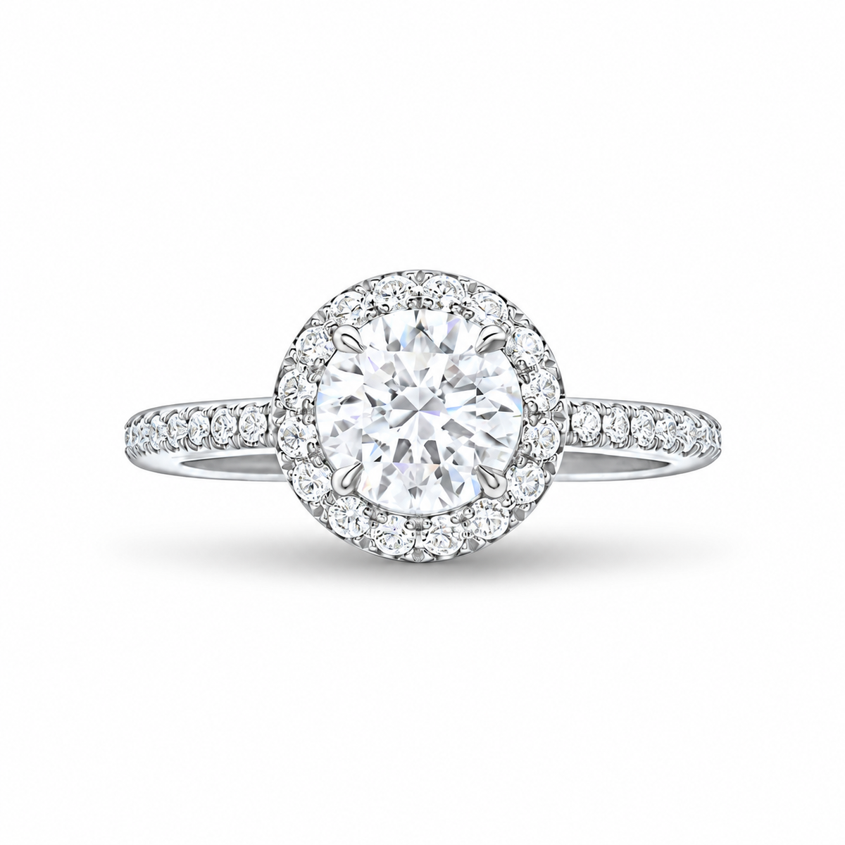Moissanite Round-Shaped Diamond Micropavé Engagement Ring – white background product image