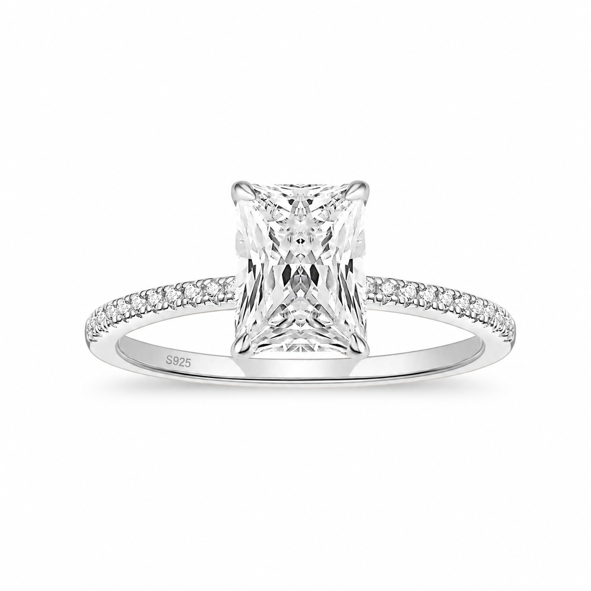 3CT Radiant Cut Solitaire Cubic Zirconia Wedding & Engagement Promise Rings – white background product image