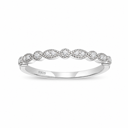Marquise & Round Milgrain Half Eternity Stackable Ring 925 Sterling Silver Wedding Band – white background product image