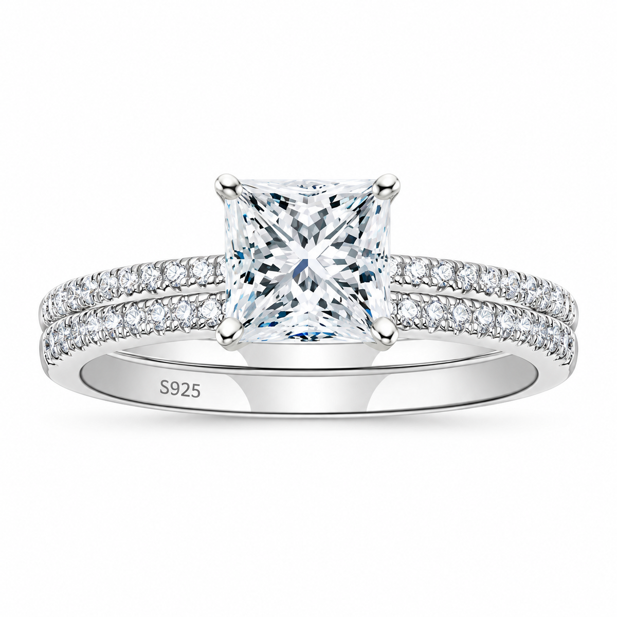 2CT 925 Sterling Silver Princess Cut Engagement Ring – white background product image