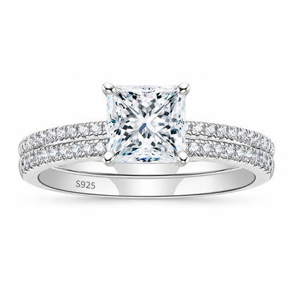 2CT 925 Sterling Silver Princess Cut Engagement Ring – white background product image