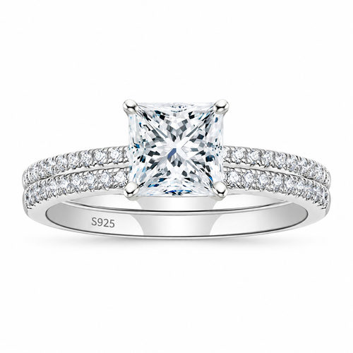 2CT 925 Sterling Silver Princess Cut Engagement Ring – white background product image