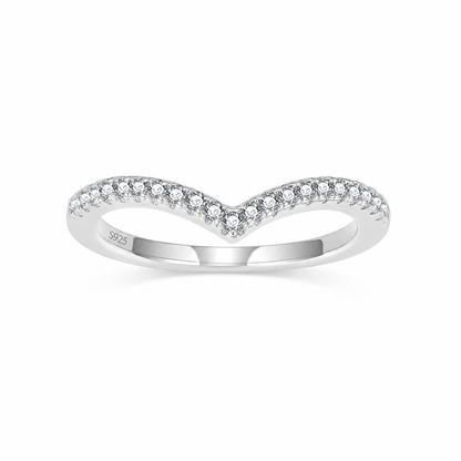 Crown Pointed V Shaped Chevron 925 Sterling Silver Stackable Ring – white background product image