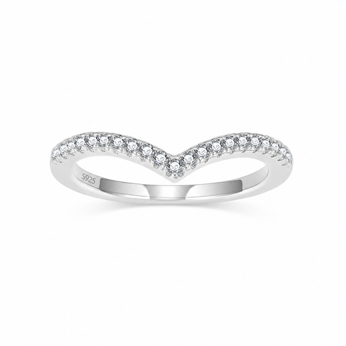 Crown Pointed V Shaped Chevron 925 Sterling Silver Stackable Ring – white background product image