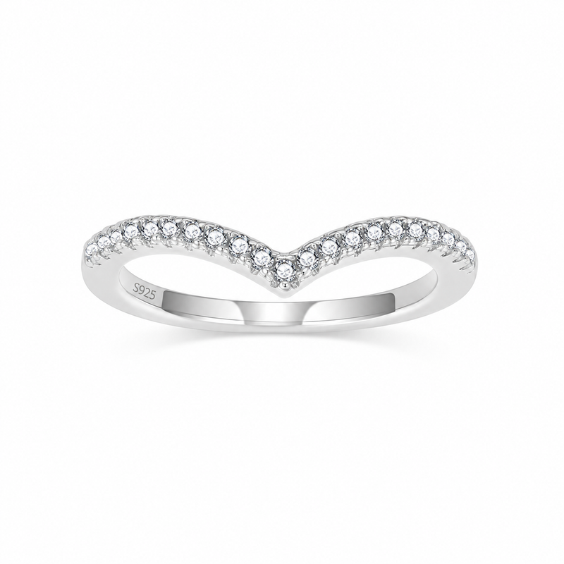Crown Pointed V Shaped Chevron 925 Sterling Silver Stackable Ring – white background product image