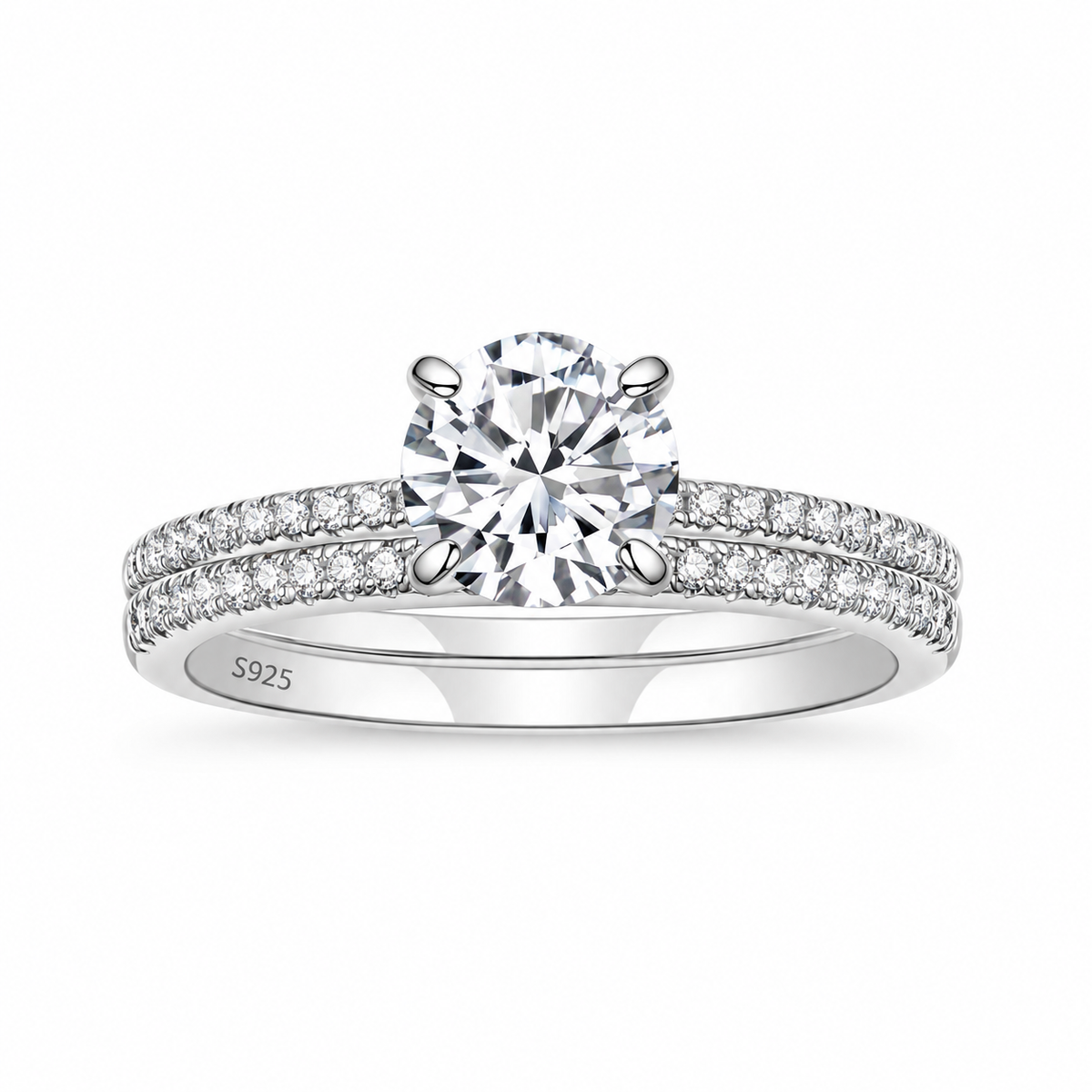 1.25CT 925 Sterling Silver Double Round Engagement Ring Sets – white background product image