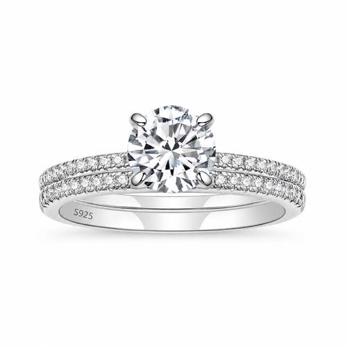 1.25CT 925 Sterling Silver Double Round Engagement Ring Sets – white background product image