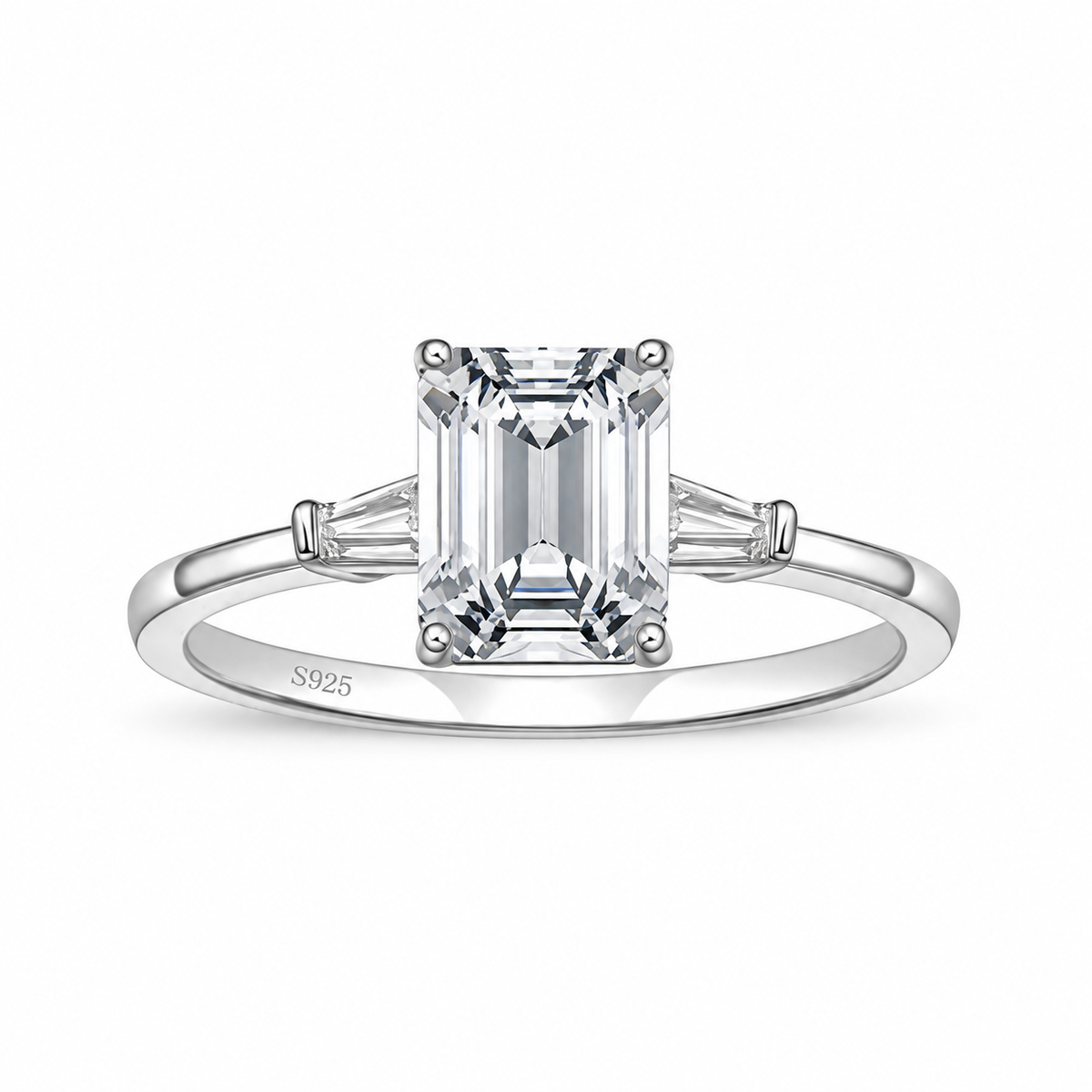 3CT 925 Sterling Silver Emerald Cut CZ Engagement Ring – white background product image