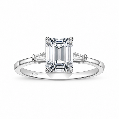 3CT 925 Sterling Silver Emerald Cut CZ Engagement Ring – white background product image