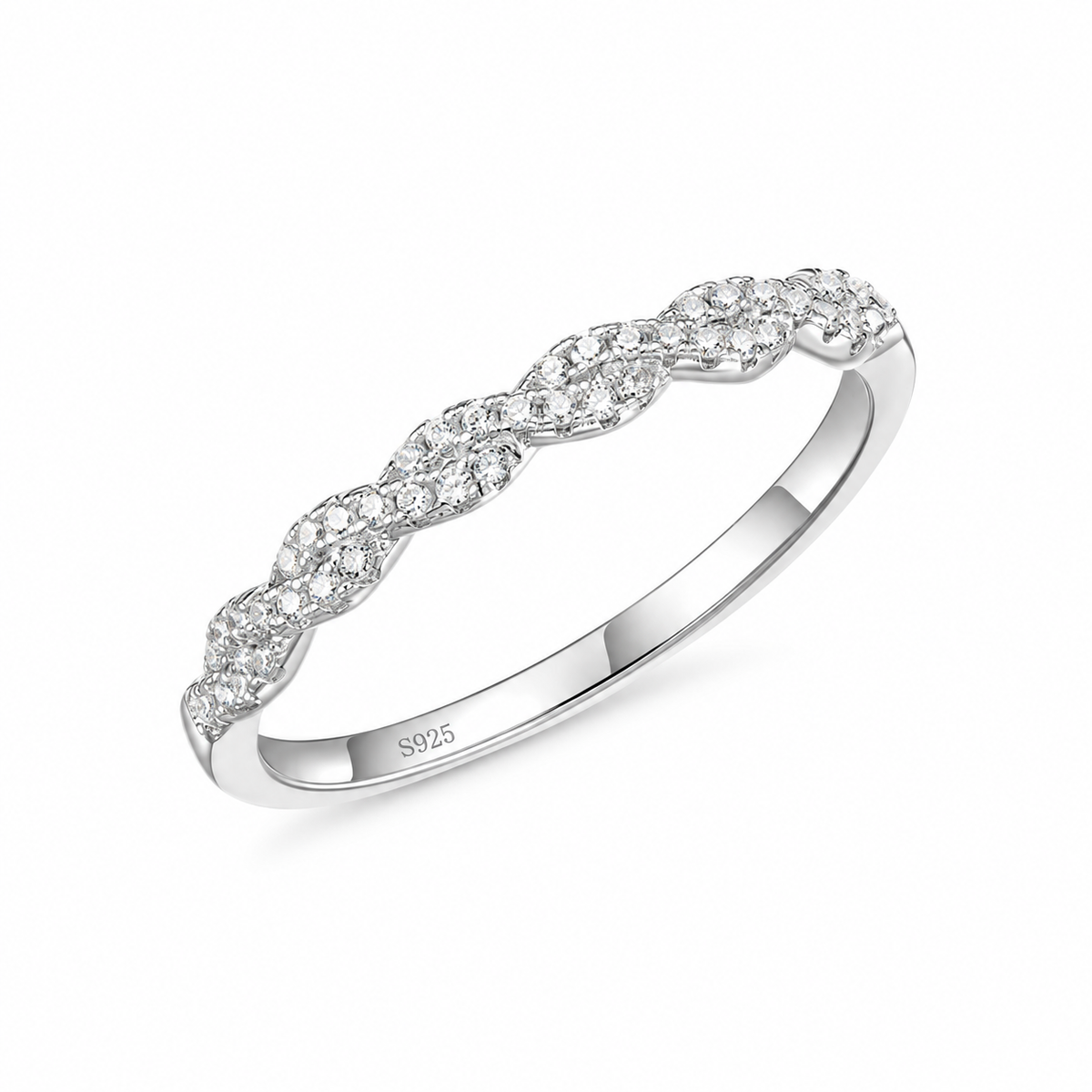 Sterling Silver Woven Twisted Rope Half Eternity Ring – white background product image