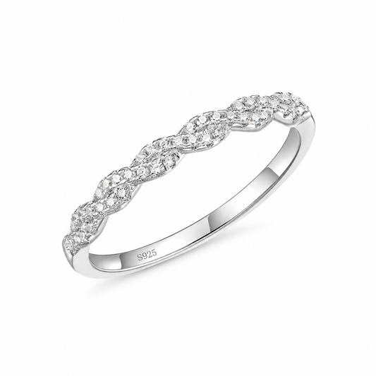 Sterling Silver Woven Twisted Rope Half Eternity Ring – white background product image