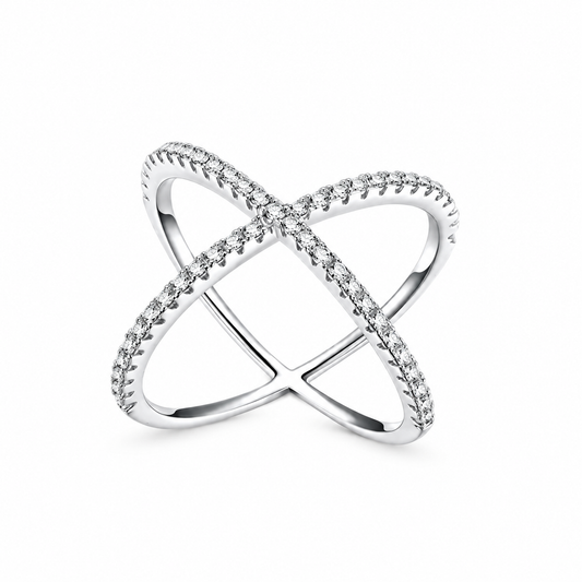 Sterling Silver CZ Criss Cross Ring – white background product image