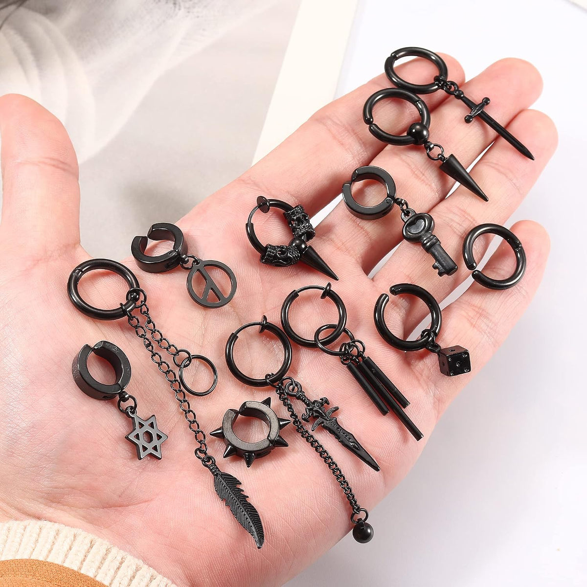 black fake cross earrings for non-pierced ears – product image 7