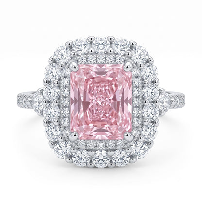 3CT Radiant Cut Double Halo Engagement Ring for Women, Cubic Zirconia 925 Sterling Silver Platinum Plated Cocktail Promise Ring