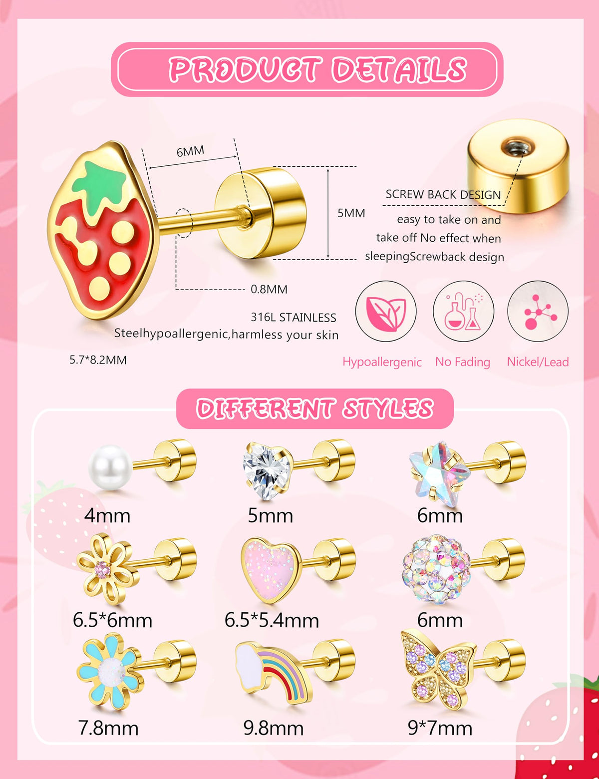 14K gold-plated flat back earrings – product image 8