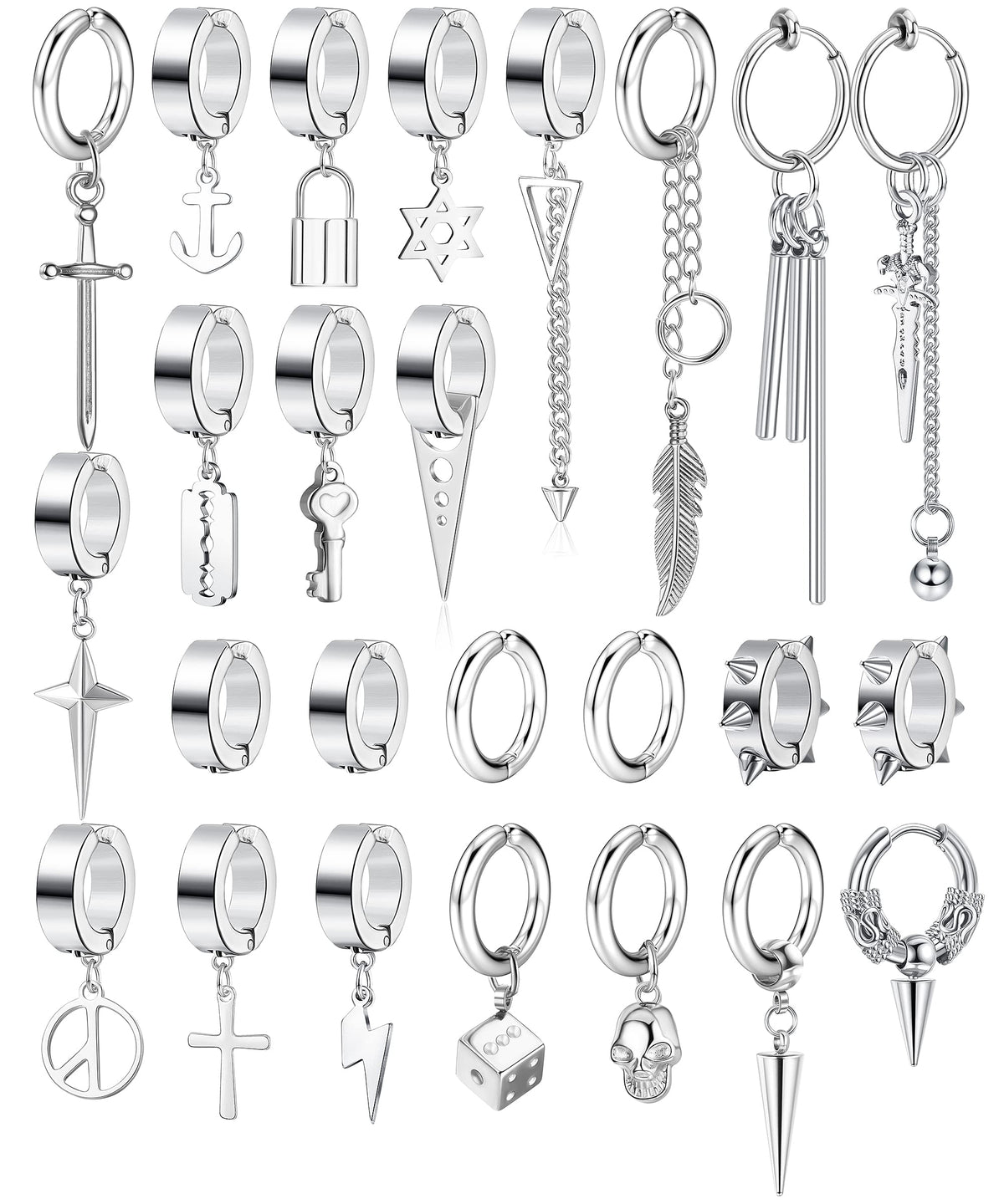 25-piece cross dangle clip-on earring set – product image 16