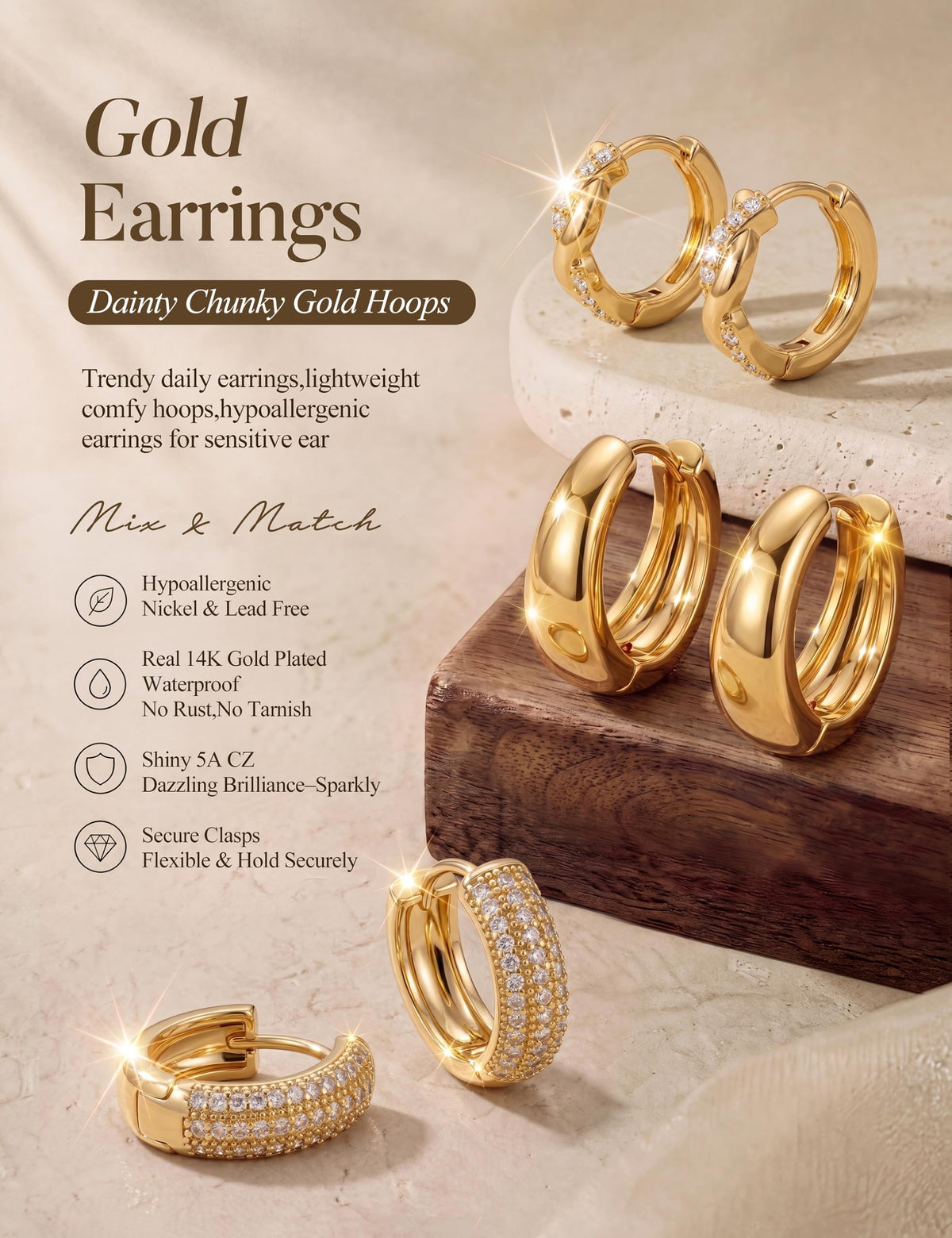 lightweight huggie hoop earring stack – product image 14
