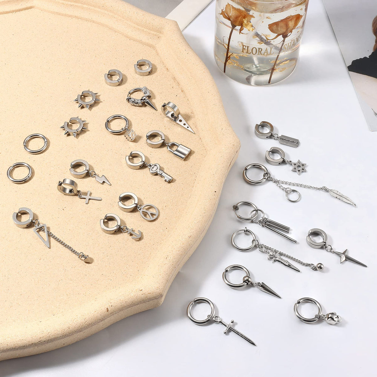 black fake cross earrings for non-pierced ears – product image 12