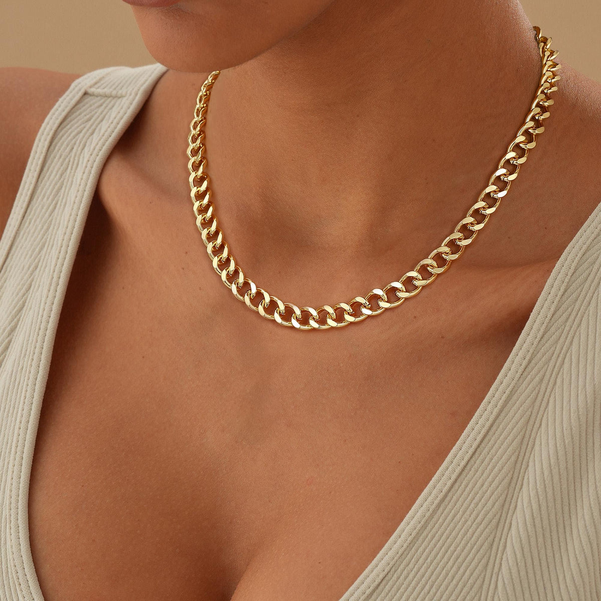 Gold Necklace for Women, 14K Gold Plated Chunky Chain Necklace