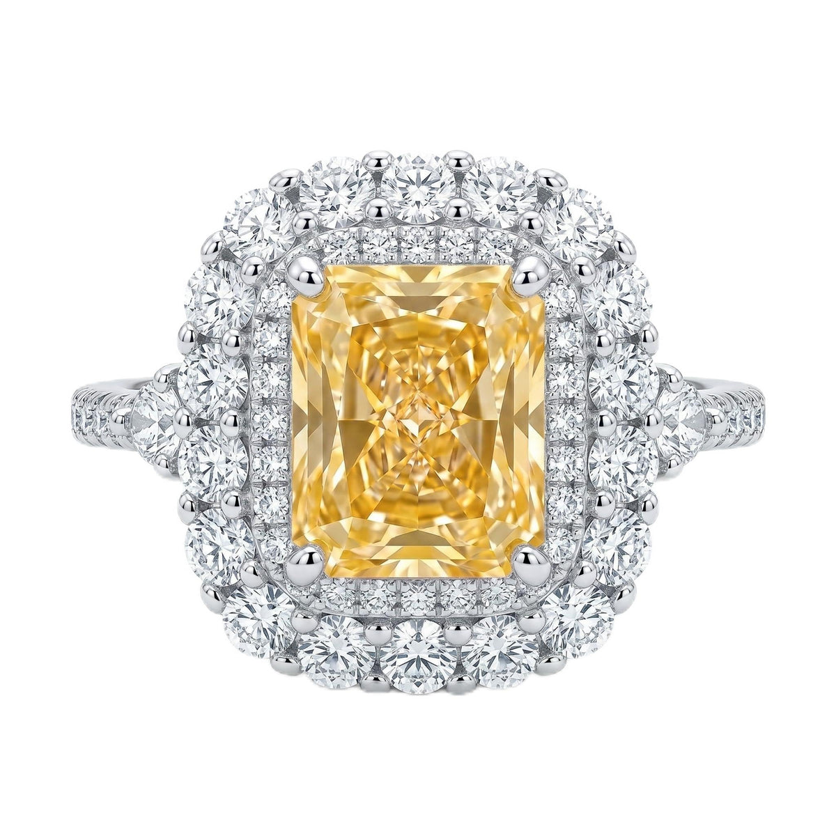 3CT Radiant Cut Double Halo Engagement Ring for Women, Cubic Zirconia 925 Sterling Silver Platinum Plated Cocktail Promise Ring