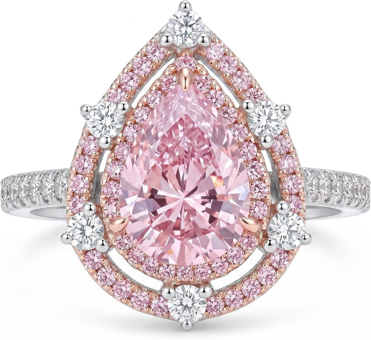 3 Carat Pear Cut Cubic Zirconia Engagement Ring for Women, Double Halo 925 Sterling Silver Platinum Plated Promise Wedding Ring