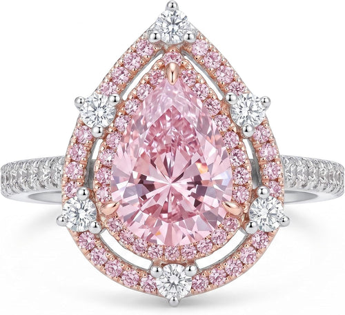 3 Carat Pear Cut Cubic Zirconia Engagement Ring for Women, Double Halo 925 Sterling Silver Platinum Plated Promise Wedding Ring