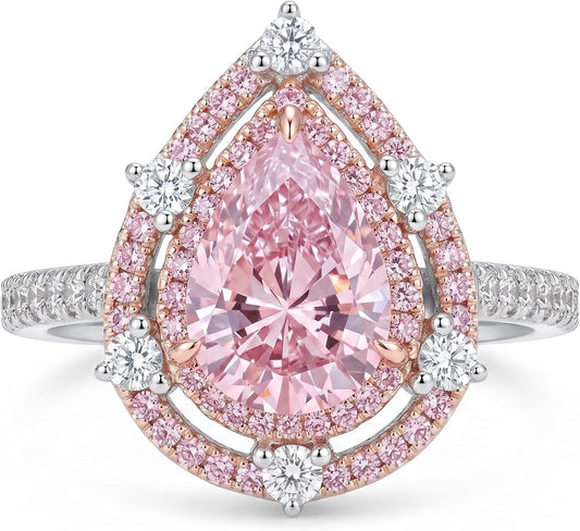 3 Carat Pear Cut Cubic Zirconia Engagement Ring for Women, Double Halo 925 Sterling Silver Platinum Plated Promise Wedding Ring