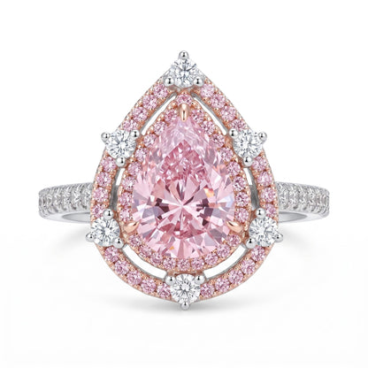 3 Carat Pear Cut Cubic Zirconia Engagement Ring for Women, Double Halo 925 Sterling Silver Platinum Plated Promise Wedding Ring