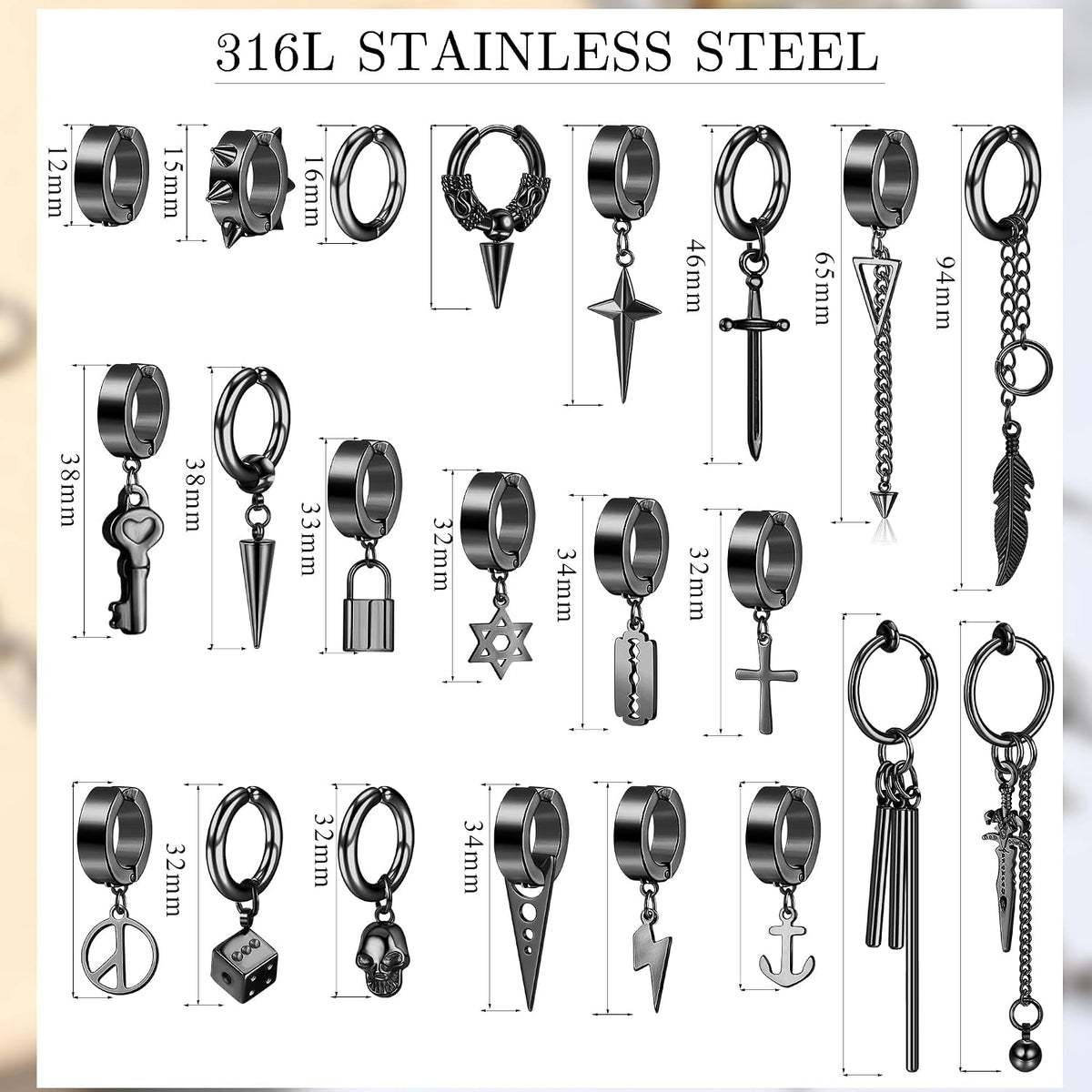 25-piece cross dangle clip-on earring set – product image 6