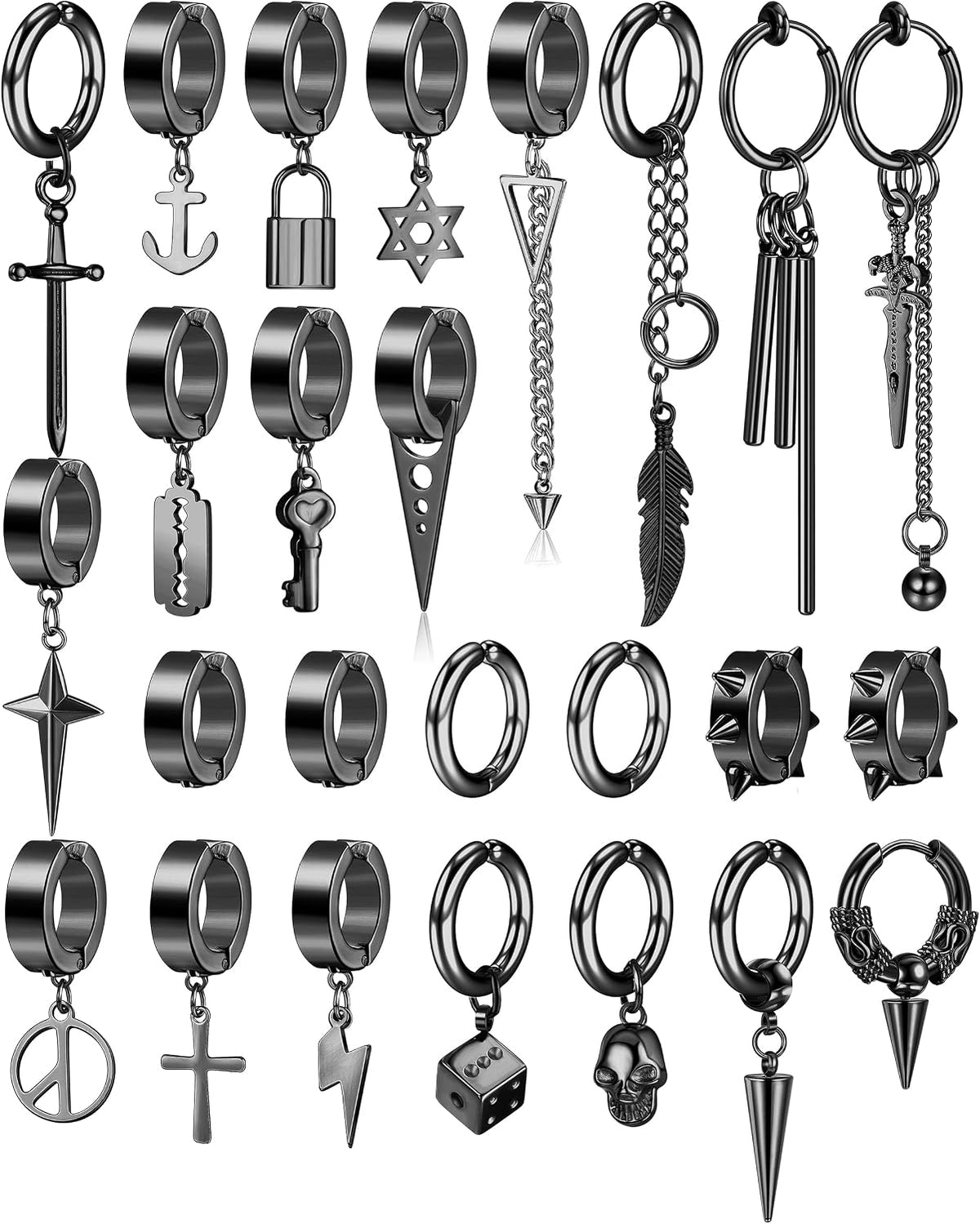 25-piece cross dangle clip-on earring set