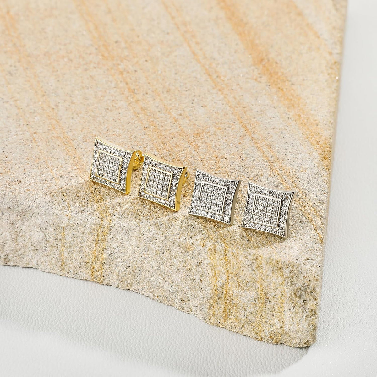 S925 square screw-back CZ stud earrings – product image 6
