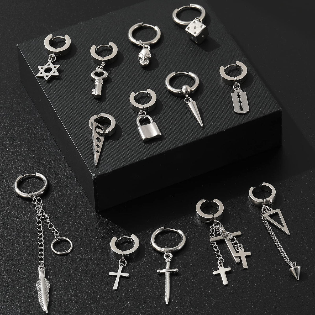 black cross and chain pierced earrings – product image 12