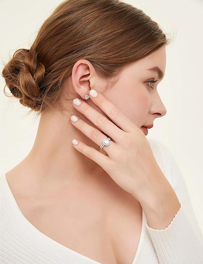 1.5CT 925 Sterling Silver Brilliant Oval Cubic Zirconia Promise Ring Set