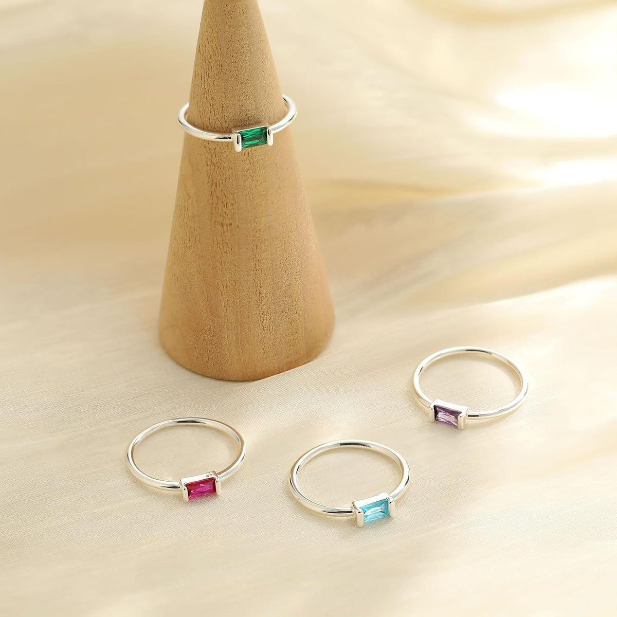 dainty silver birthstone stackable ring – product image 6