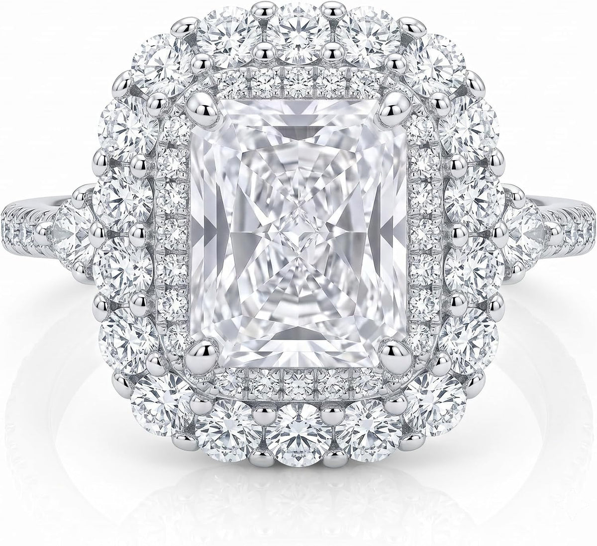 3CT Radiant Cut Double Halo Engagement Ring for Women, Cubic Zirconia 925 Sterling Silver Platinum Plated Cocktail Promise Ring