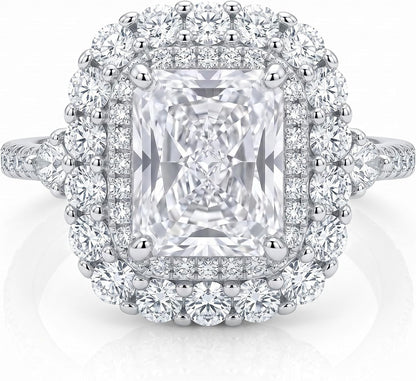 3CT Radiant Cut Double Halo Engagement Ring for Women, Cubic Zirconia 925 Sterling Silver Platinum Plated Cocktail Promise Ring