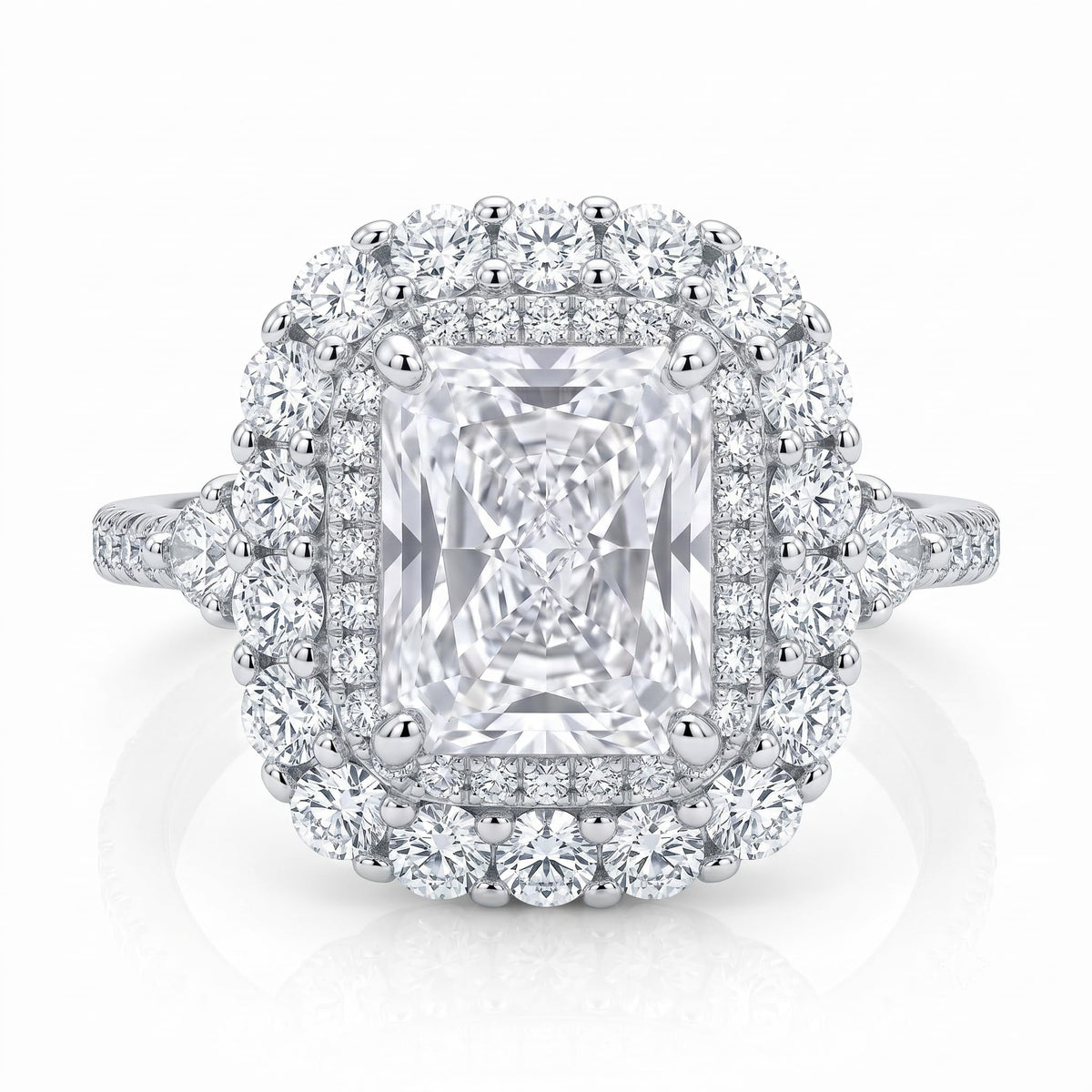 3CT Radiant Cut Double Halo Engagement Ring for Women, Cubic Zirconia 925 Sterling Silver Platinum Plated Cocktail Promise Ring