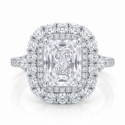 3CT Radiant Cut Double Halo Engagement Ring for Women, Cubic Zirconia 925 Sterling Silver Platinum Plated Cocktail Promise Ring