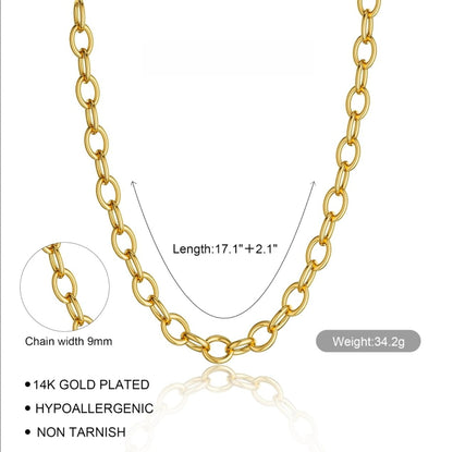 Gold Necklace for Women, 14K Gold Plated Chunky Chain Necklace