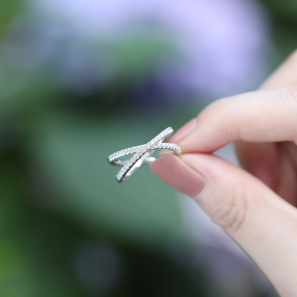 criss cross rings, sterling silver rings, Eamti, womens eternity ring, sterling silver eternity band, cz engagement ring set, silver eternity ring, cross eternity ring