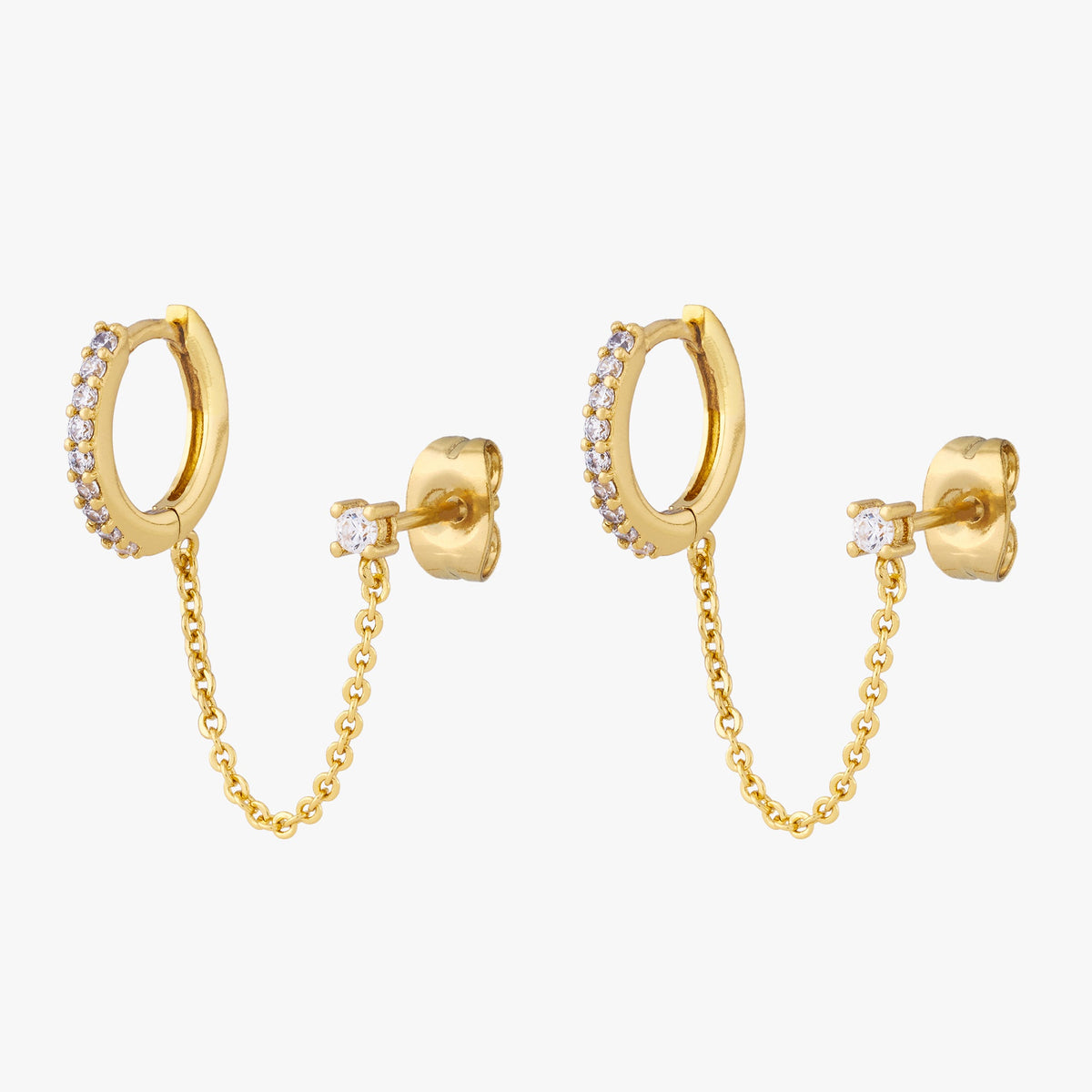 Chained Pavé Huggie x CZ Stud