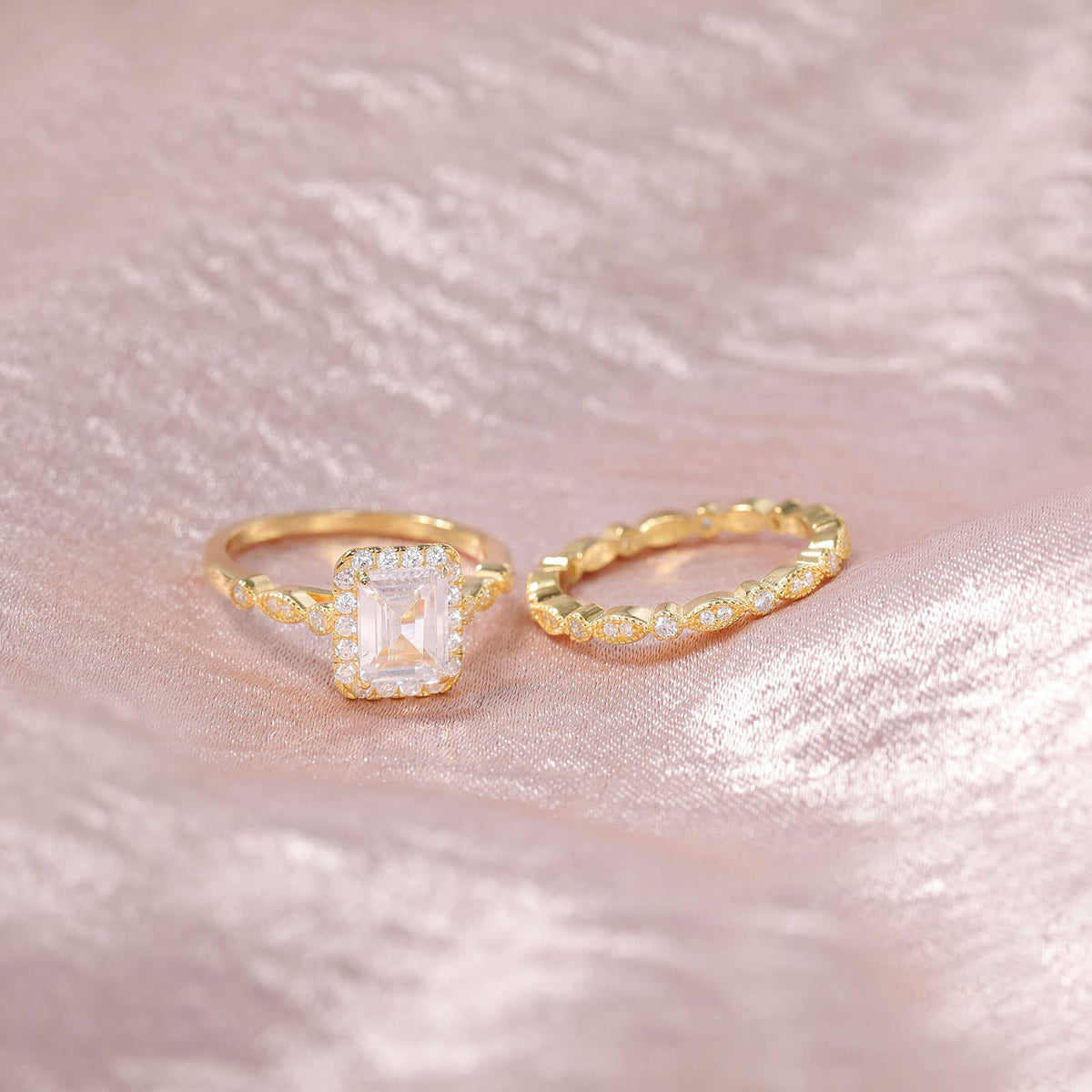 cheap wedding ring set, gold wedding rings, gold ring sets, cz bridal ring sets, fake bridal set rings, gold plated rings