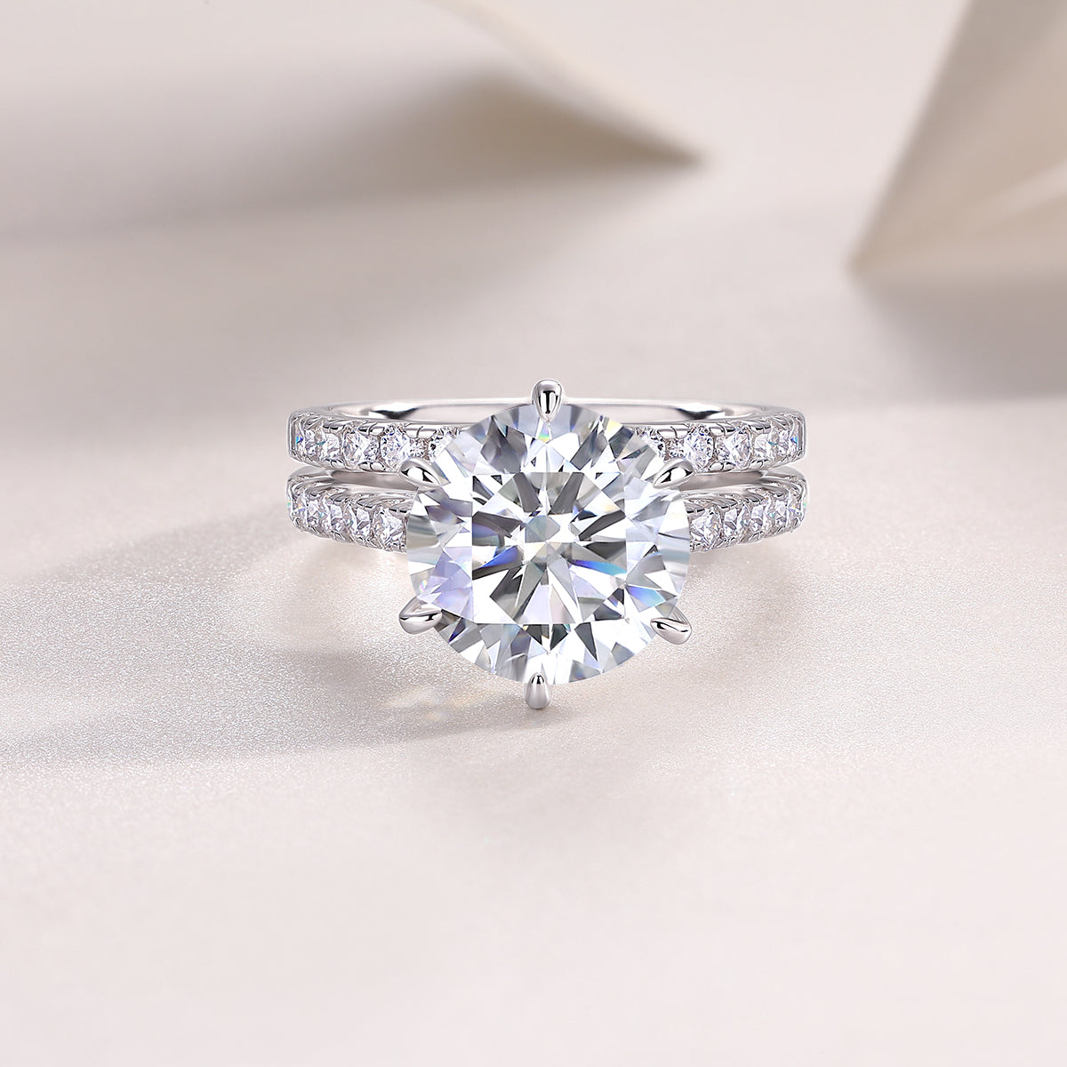 5 Carat Round Cut Moissanite Wedding Ring Set