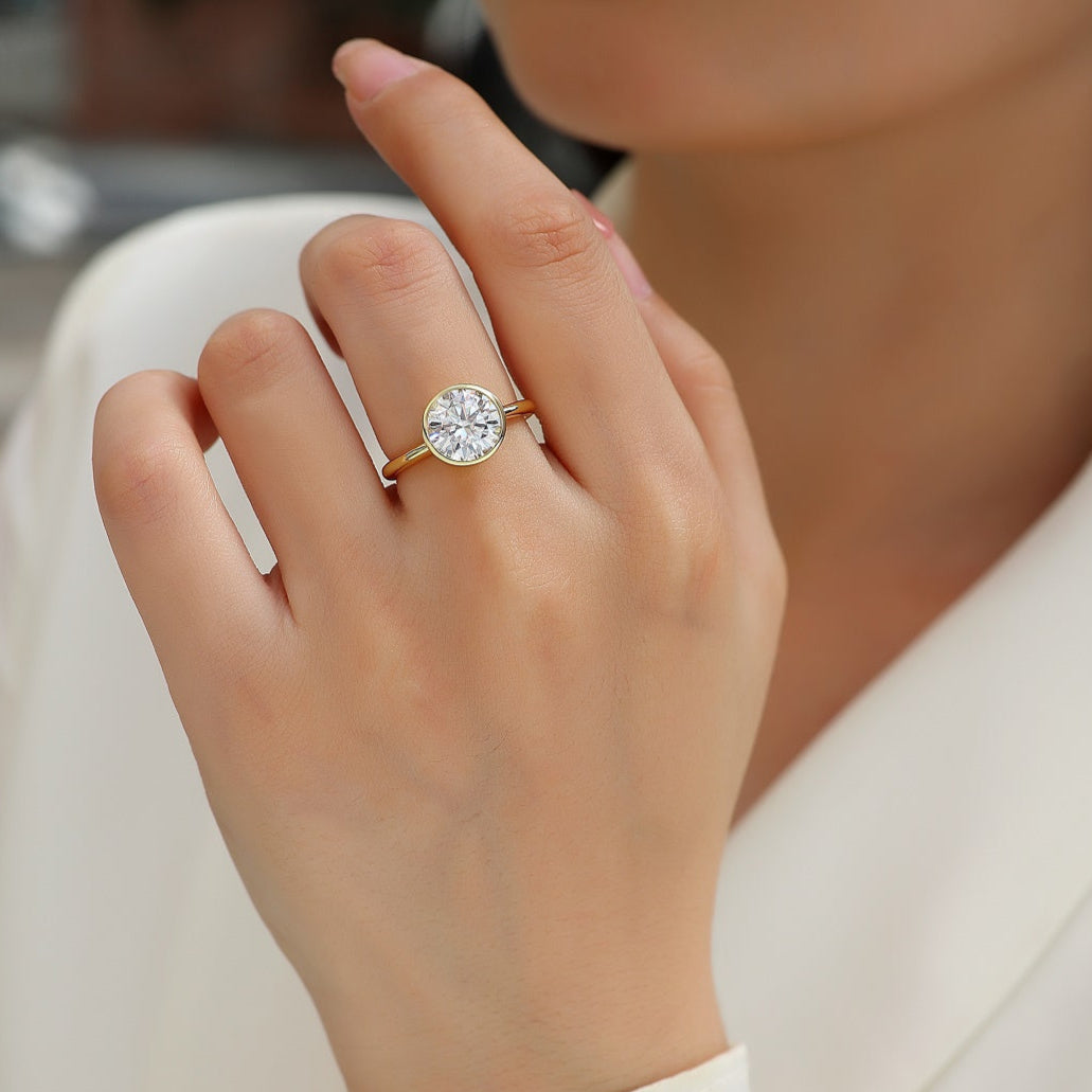 3CT Round Cut Moissanite Engagement Ring, Bezel Setting, Solitaire Classic Style,