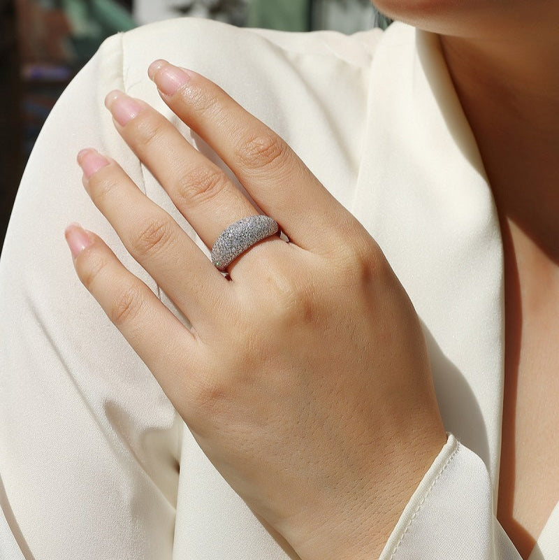 Pavé Moissanite Dome Ring | 133 Stones | 18K White Gold Plated